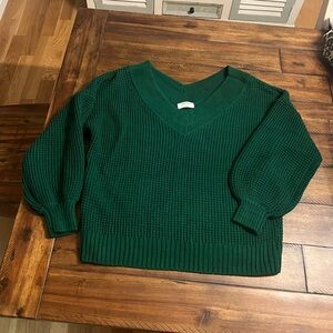 Zenana Waffle Knit Holiday Green Off-the-Shoulder Sweater Size Large